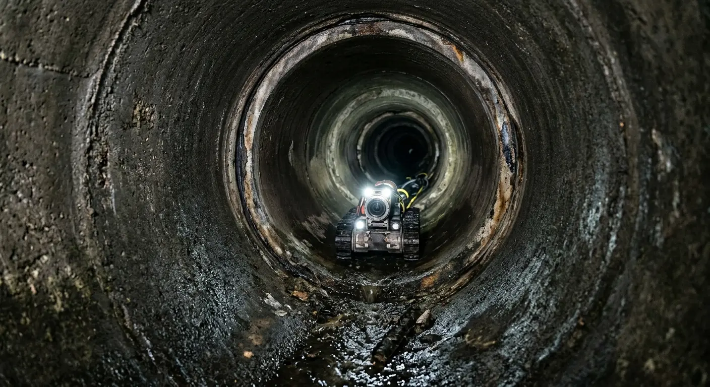 Robotic sewer camera inspecting pipe interior for Sewer Line Repair in Liberty