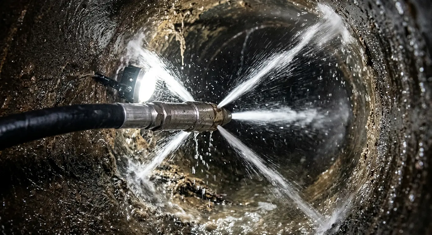 High-pressure hydro jetting nozzle cleaning sewer pipe for Emergency Drain Service in Liberty